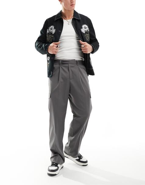 ASOS DESIGN smart wide leg cargo trousers in grey - view 1