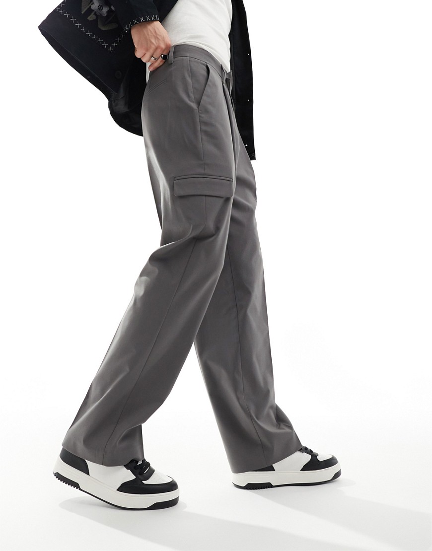 ASOS DESIGN smart wide leg cargo trousers in grey