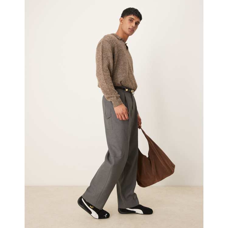 ASOS DESIGN smart wide leg carpenter pants in gray texture