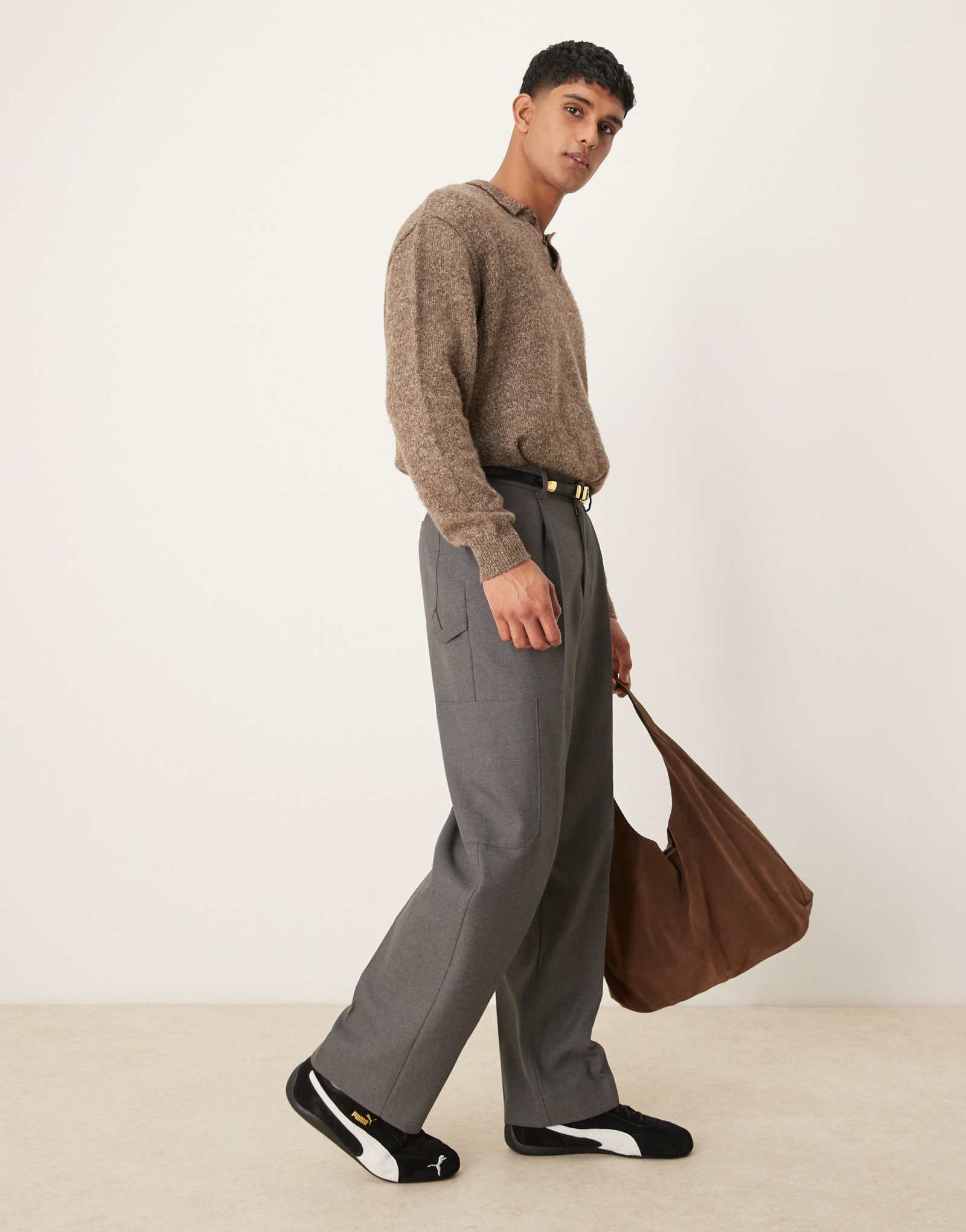 Элегантные широкие брюки carpenter от ASOS DESIGN из серой текстуры