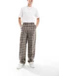 [ASOS DESIGN] ASOS DESIGN smart wide leg check pants in brown W30 L30 Brown & blue