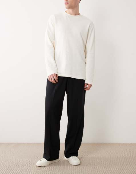 ASOS DESIGN smart wide leg comfort stretch trousers in black twill with elasticated waist - view 1