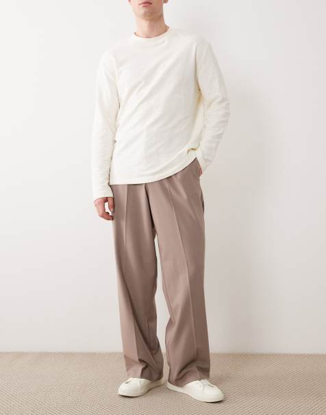 ASOS DESIGN smart wide leg comfort stretch trousers in brown twill with elasticated waist - view 1