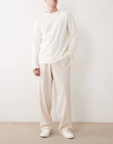 ASOS DESIGN smart wide leg comfort stretch trousers in ecru twill with elasticated waist - view 1