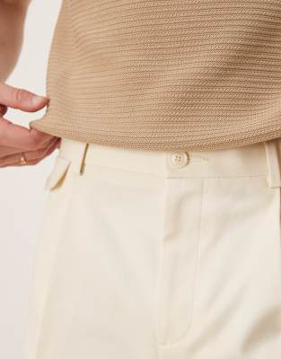 Asos Design Smart Wide Leg Cotton Chino Pants With Front Pleat In White