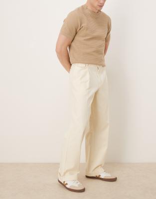 ASOS DESIGN smart wide leg cotton chino pants with front
