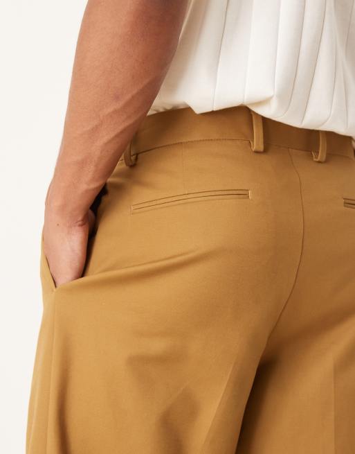 ASOS DESIGN smart wide leg cotton chino trousers with front pleat in brown, 5 of 5
