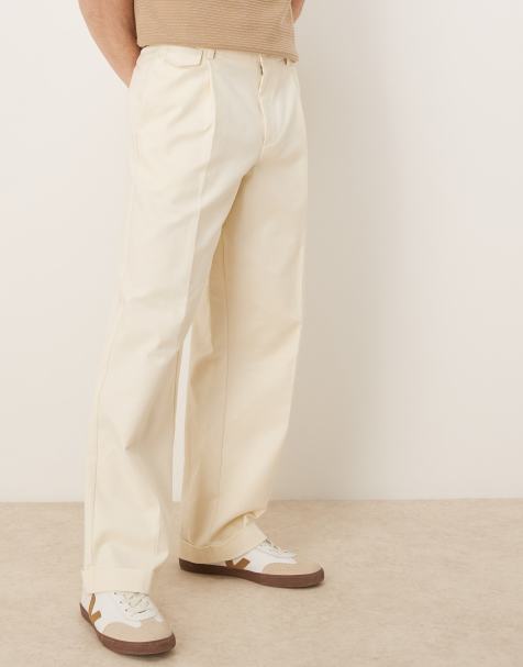 ASOS DESIGN smart wide leg cotton chino trousers with front pleat in white - view 1