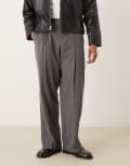 [ASOS DESIGN] ASOS DESIGN smart wide leg flannel pants in charcoal pinstripe with elasticated waist-Grey M CHARCOAL
