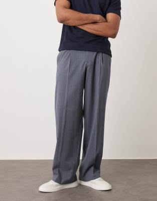 Asos Design Smart Wide Leg Flannel Pants In Gray