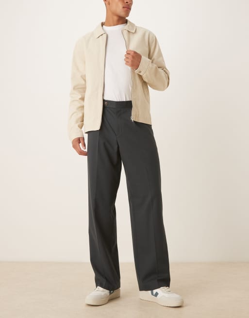 ASOS DESIGN smart wide leg flannel pants with front pleat and side adjuster in dark green, 2 of 5