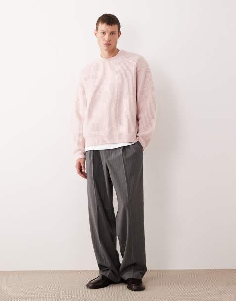 ASOS DESIGN smart wide leg flannel trousers in charcoal pinstripe with elasticated waist - view 1