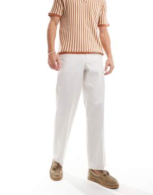 smart wide leg linen blend pants in off-white