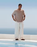 [ASOS DESIGN] ASOS DESIGN smart wide leg linen blend pants with front pleat in white W38 L32 WHITE