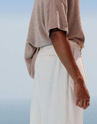 ASOS DESIGN wide leg linen blend dress pants with front pleats in white