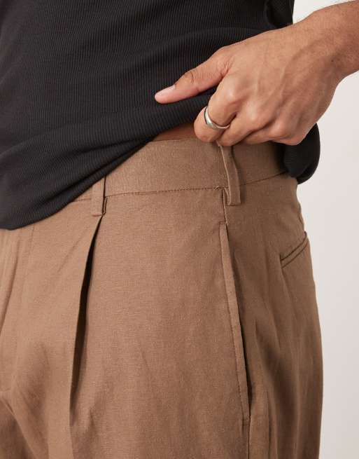 ASOS DESIGN smart wide leg linen blend pants with front pleat