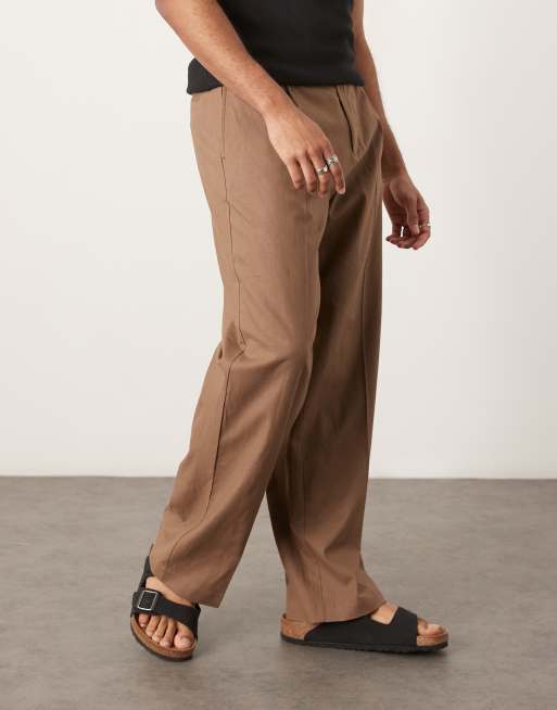 ASOS DESIGN smart wide leg linen blend pants with front pleat