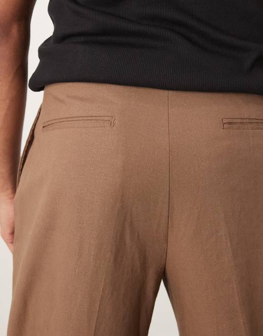 ASOS DESIGN smart wide leg linen blend pants with front pleat