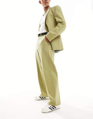 ASOS DESIGN ASOS DESIGN smart wide leg linen blend trousers in sage green