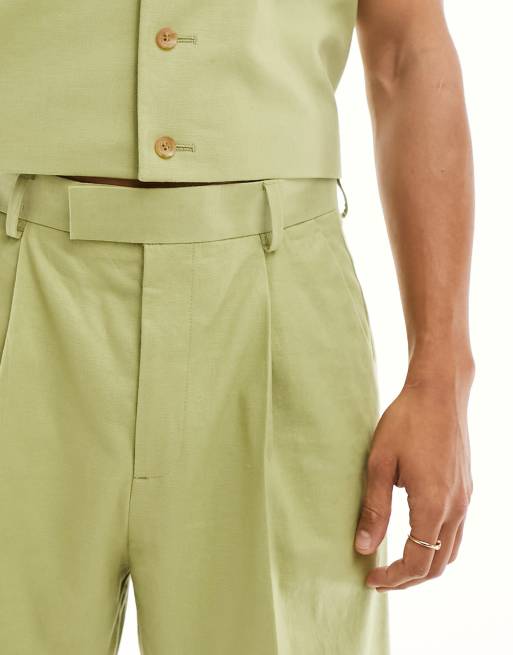 ASOS DESIGN smart wide leg linen blend wide shorts in brown, 3 of 5