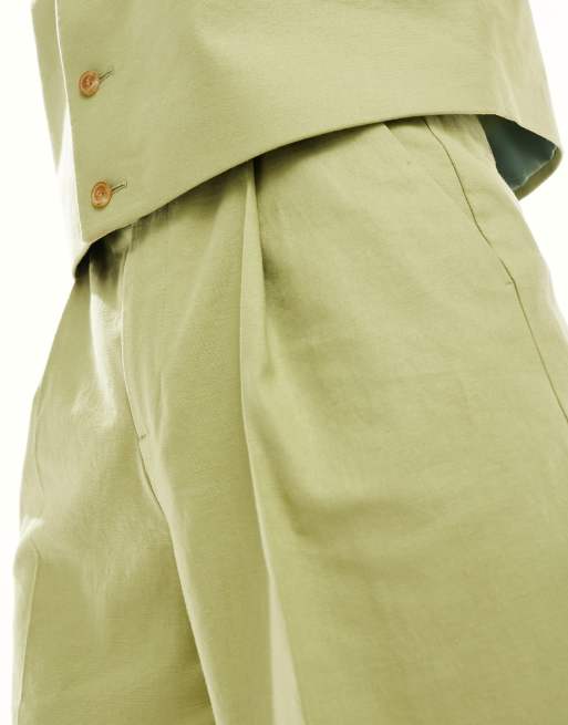 ASOS DESIGN smart wide leg linen blend wide shorts in brown, 5 of 5