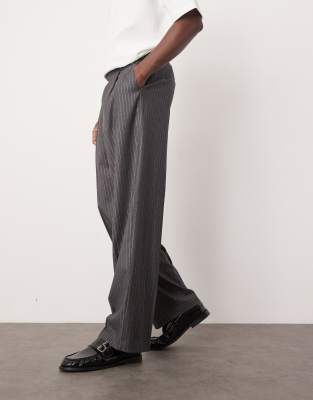 smart wide leg metallic pinstripe pants in gray