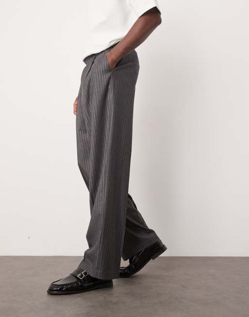 ASOS DESIGN smart wide leg metallic pinstripe pants in gray