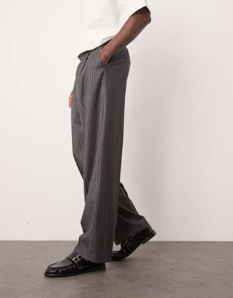 ASOS DESIGN smart wide leg metallic pinstripe pants in grey - view 1