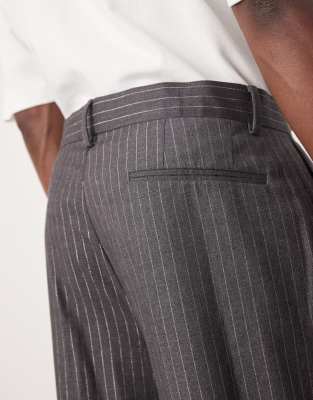 ASOS DESIGN smart wide leg metallic pinstripe pants in gray