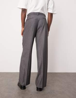 ASOS DESIGN smart wide leg metallic pinstripe pants in gray