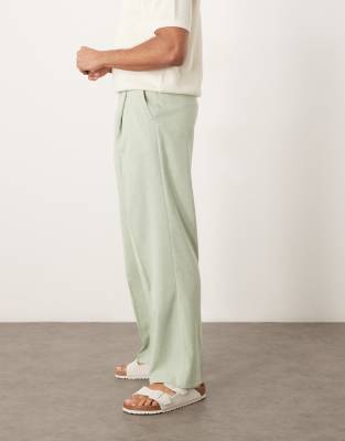 Asos Design Smart Wide Leg Micro Texture Pants In Green