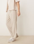 [ASOS DESIGN] ASOS DESIGN smart wide leg micro texture pants in stone-Neutral W32 L30 STONE