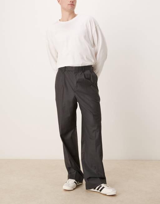ASOS DESIGN smart wide leg p with double pleats in charcoal