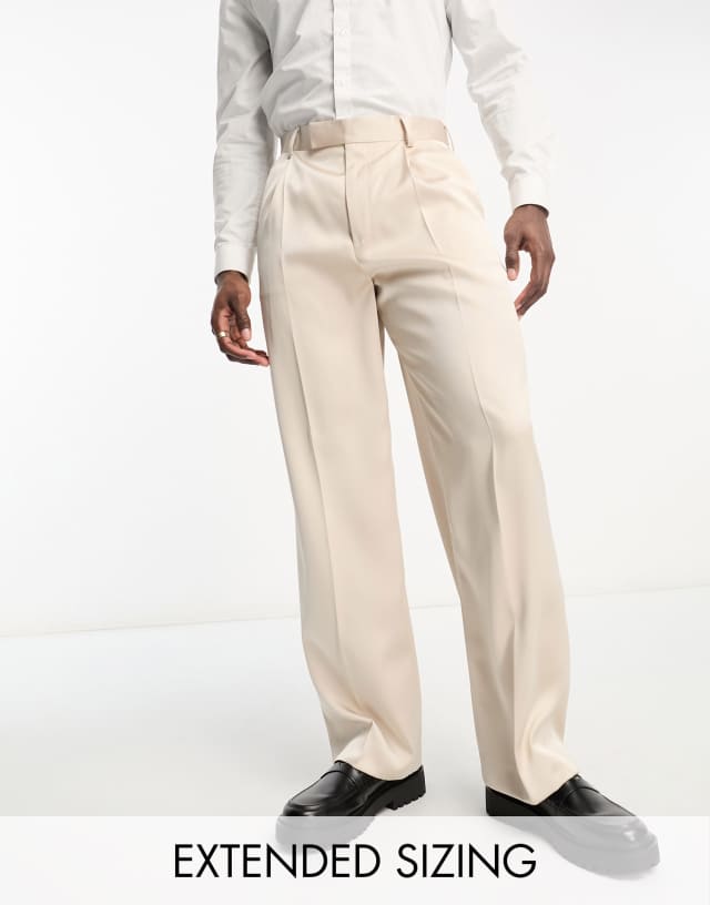 ASOS DESIGN smart wide leg pants in beige satin