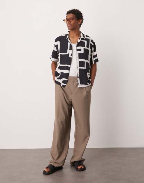 ASOS DESIGN smart wide leg pants in beige with elastic waist - view 1