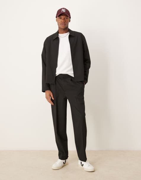 ASOS DESIGN smart wide leg pants in black pinstripe - part of a set - view 1