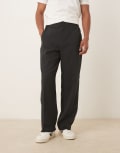 [ASOS DESIGN] ASOS DESIGN smart wide leg pants in black seersucker with elasticated waist (part of a set) S BLACK