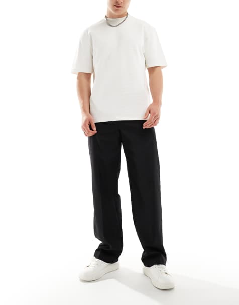 ASOS DESIGN smart wide leg pants in black with half elasticated waist - view 1