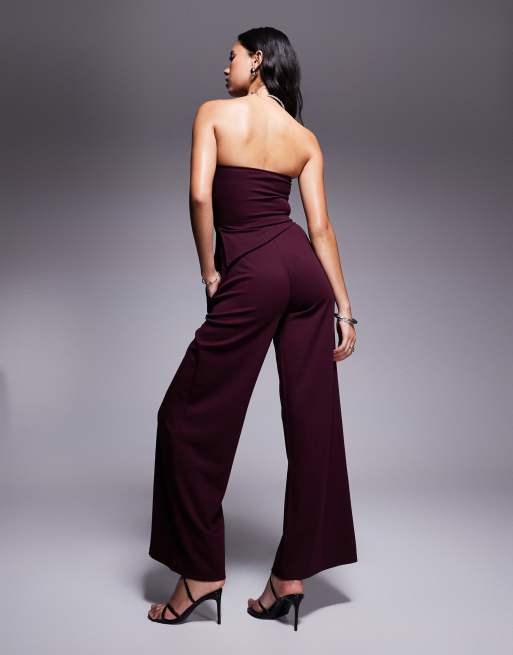 ASOS DESIGN smart wide leg pants in burgundy - part of a set
