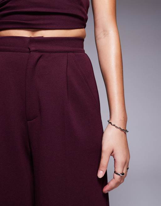 ASOS DESIGN smart wide leg pants in burgundy - part of a set