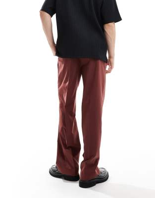 ASOS DESIGN pull on smart wide leg pants in burgundy