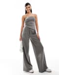 [ASOS DESIGN] ASOS DESIGN smart wide leg pants in charcoal (part of a set)-Grey 8 Charcoal