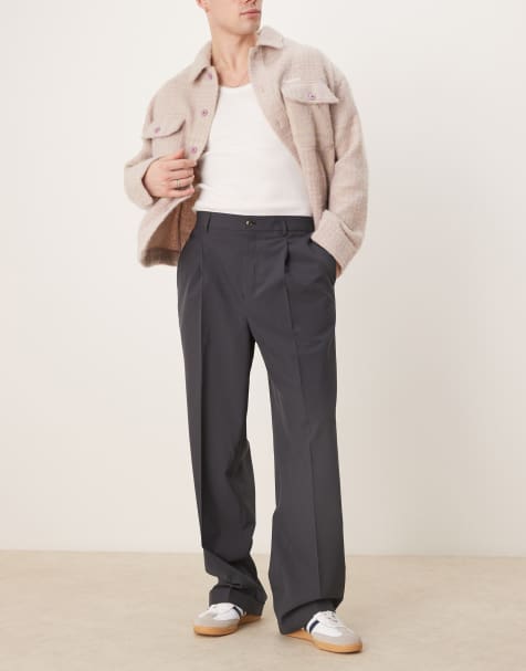 ASOS DESIGN smart wide leg pants in charcoal with elastic waist - view 1