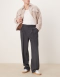 [ASOS DESIGN] ASOS DESIGN smart wide leg pants in charcoal with elasticated waist-Grey M CHARCOAL