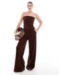 [ASOS DESIGN] ASOS DESIGN smart wide leg pants in chocolate (part of a set)-Brown 4 Chocolate