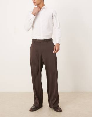 Asos Design Smart Wide Leg Pants In Brown