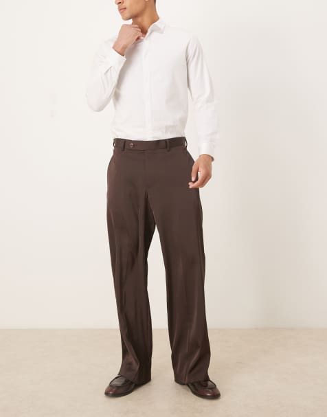ASOS DESIGN smart wide leg pants in dark brown satin - view 1