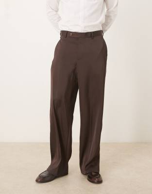 Asos Design Smart Wide Leg Pants In Brown