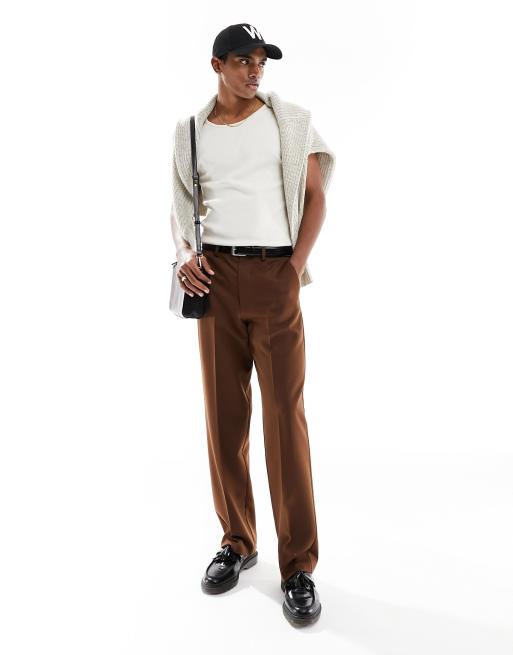 ASOS DESIGN wide leg smart pants in chocolate brown