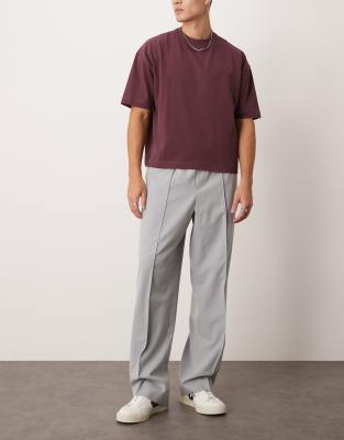 smart wide leg pants in gray pinstripe